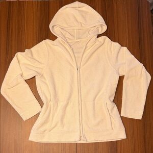Cozy Hooded Zip-Up Terry cloth Jacket - Cream
